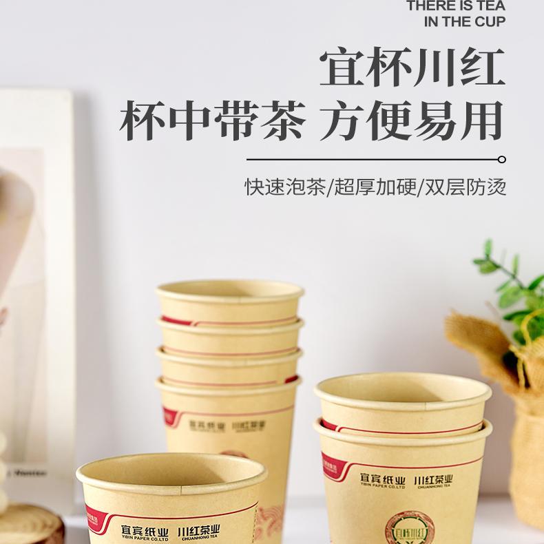 一次性自带茶叶纸杯川红功夫非遗红茶杯中带茶商务待客杯隐茶杯