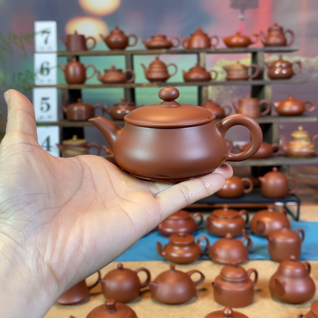 茶壶紫砂方*潮州手工手拉朱泥明炉壶