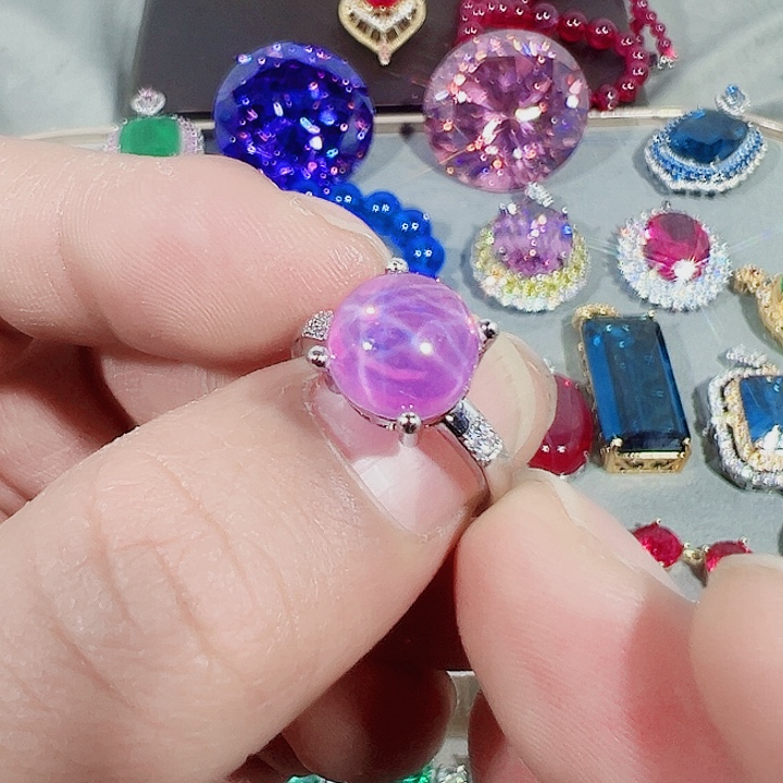 非金属红色蓝色满镶嵌吊坠戒指