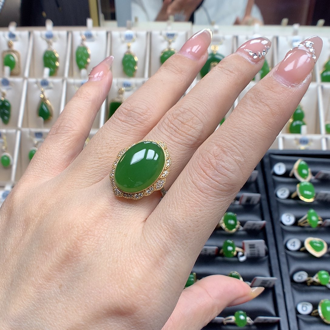 和田玉戒指18K金镶嵌1318