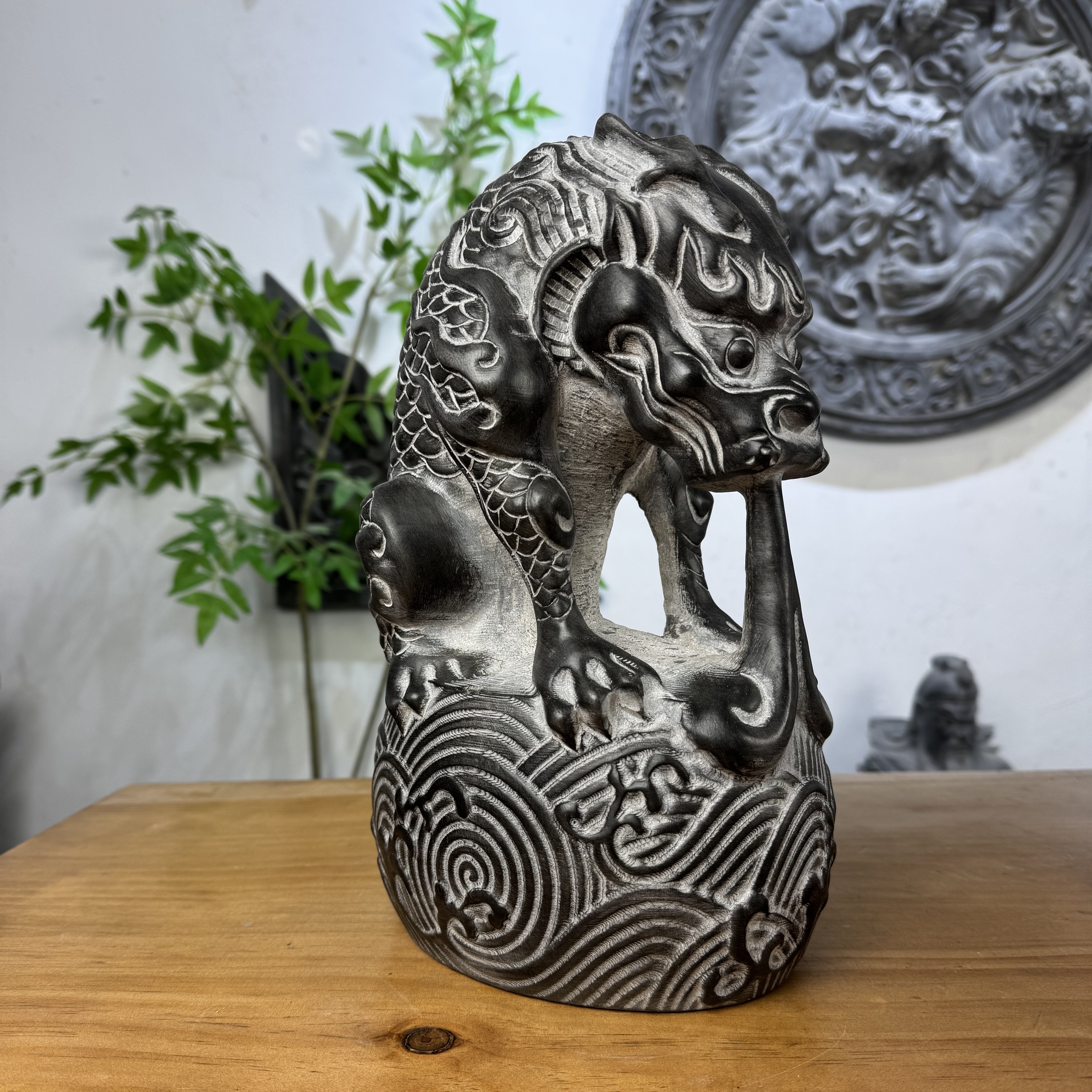 臻石盛青石石雕刻制祥云纹吸水兽家居办公庭院造景中式貔貅摆件