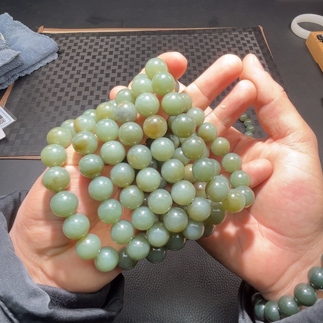 和田玉纯天然和田玉且末蓝卡12手串未镶嵌