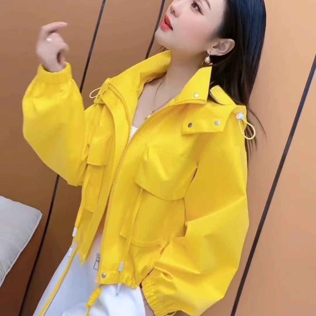 休闲连帽长袖外套女冲锋衣春季新款韩版个性减龄时尚短款上衣