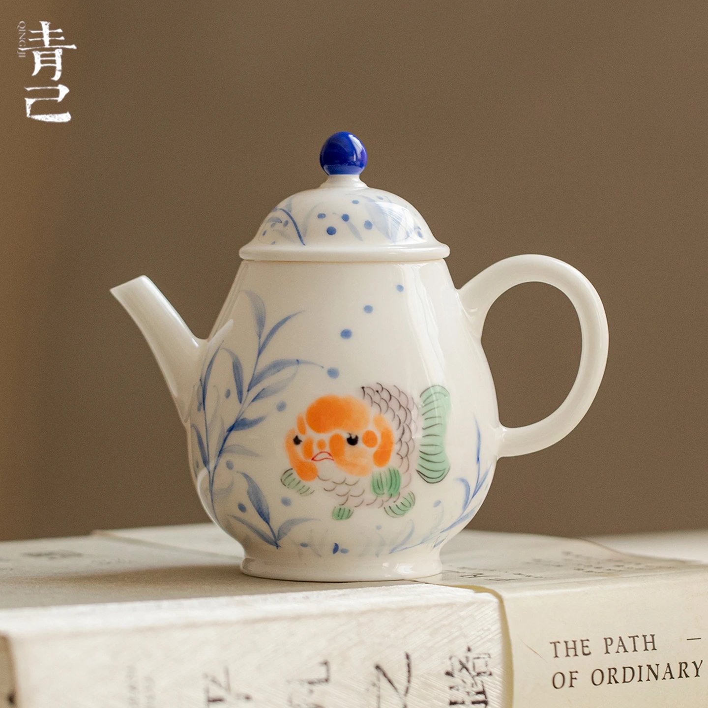 青己玉泥胖头鱼悠暮念壶家用过滤茶壶侧把壶手绘釉下彩功夫茶具壶