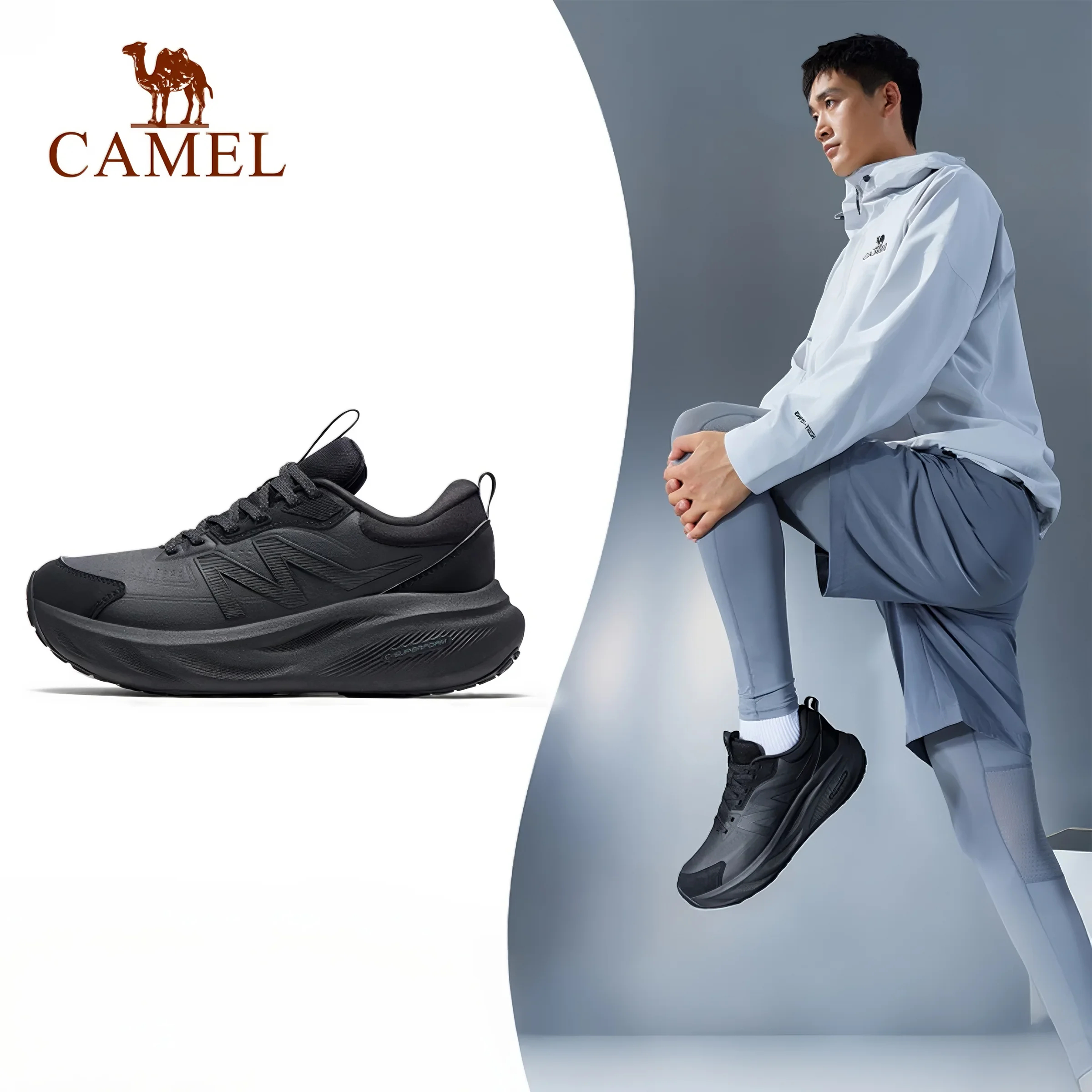 骆驼跑步鞋男2025秋季新款黑色防泼防寒时尚百搭休闲出行运动鞋女