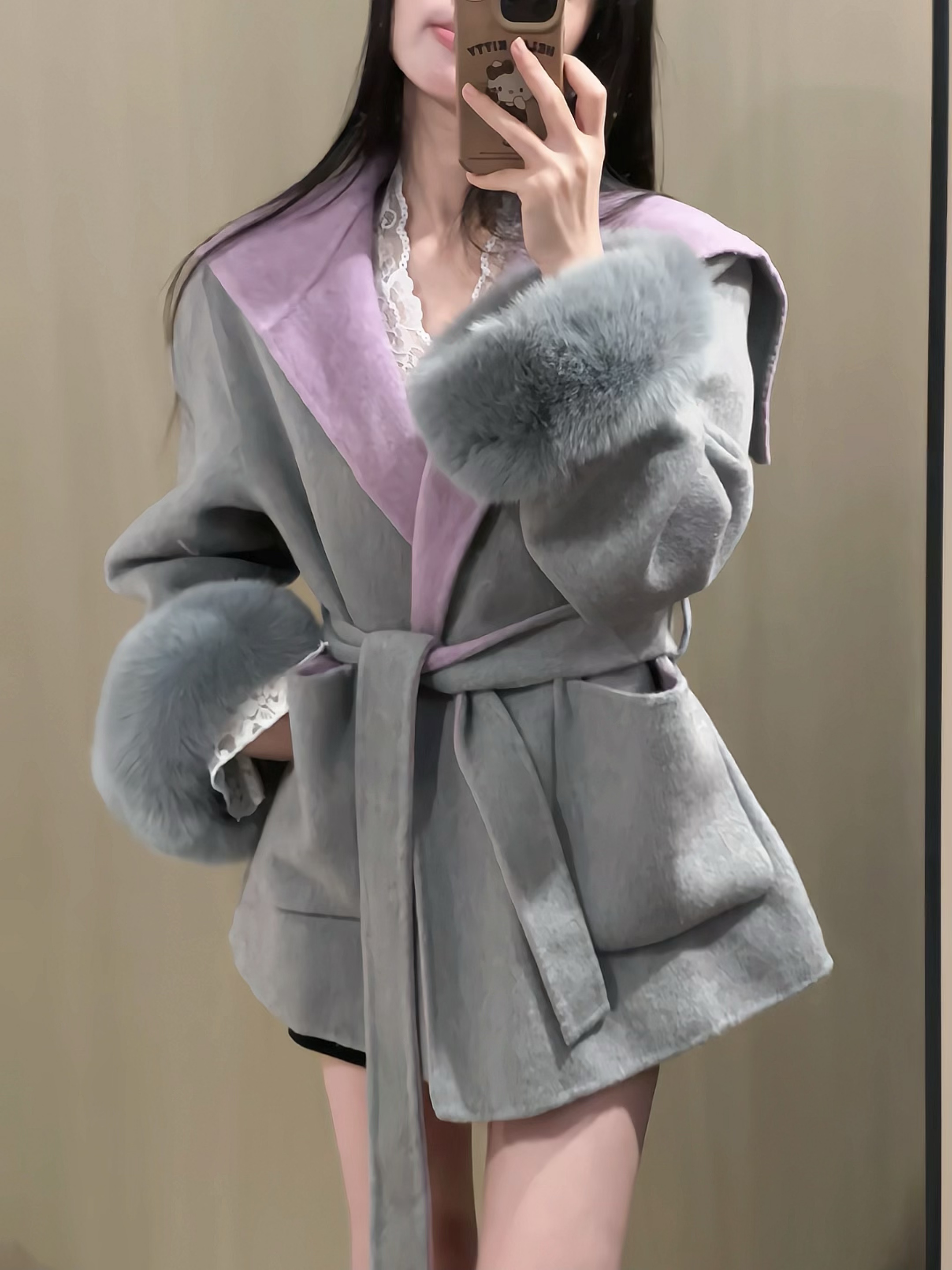 【雾岛情书】双面羊毛大衣女新款高级感气质系带毛呢外套