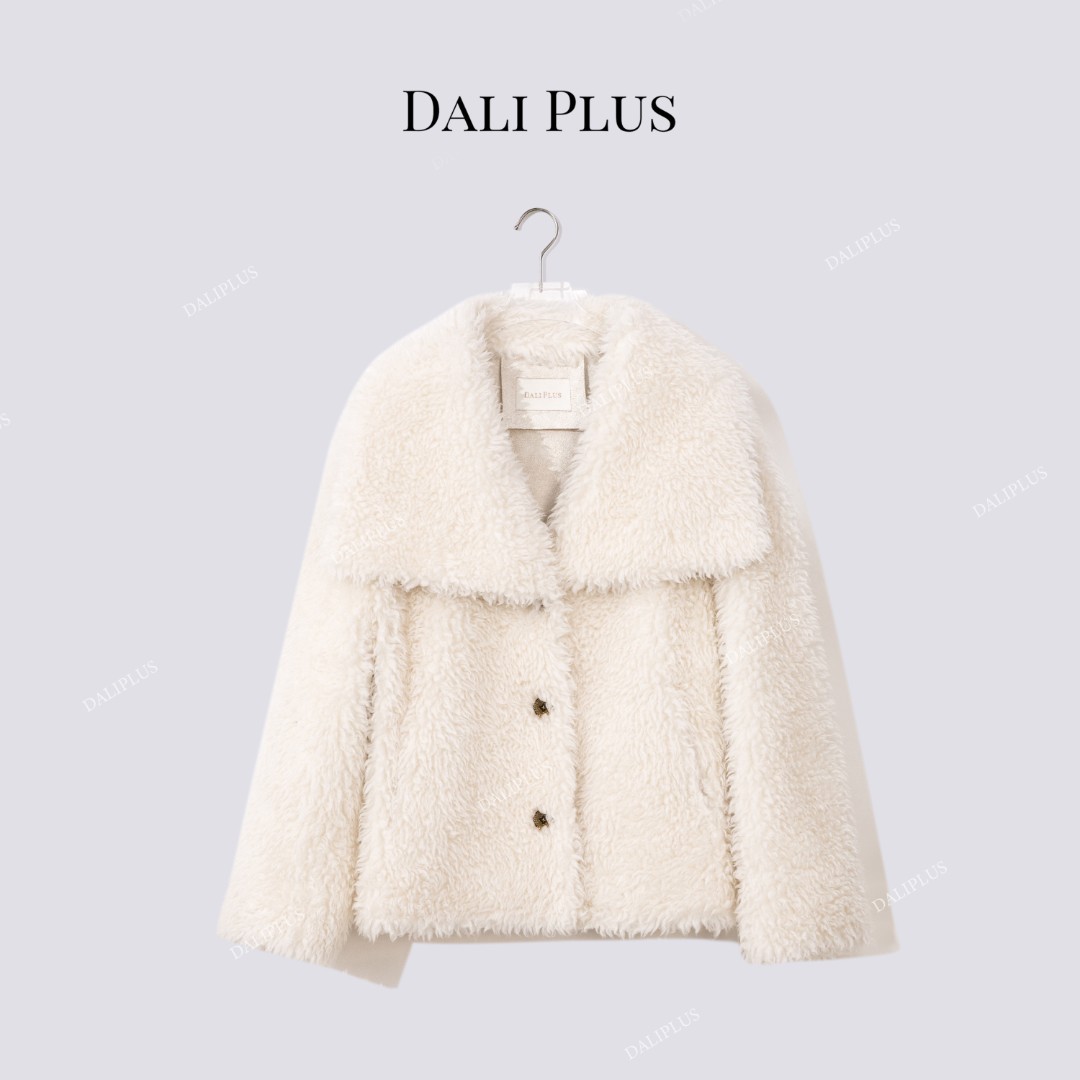 DALI PLUS“100绵羊毛颗粒毛外套”大翻领长袖外套-D5CH4807