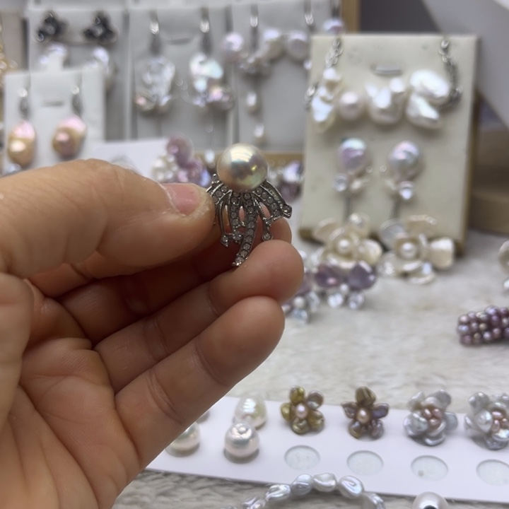发饰银S925镶嵌淡水珍珠