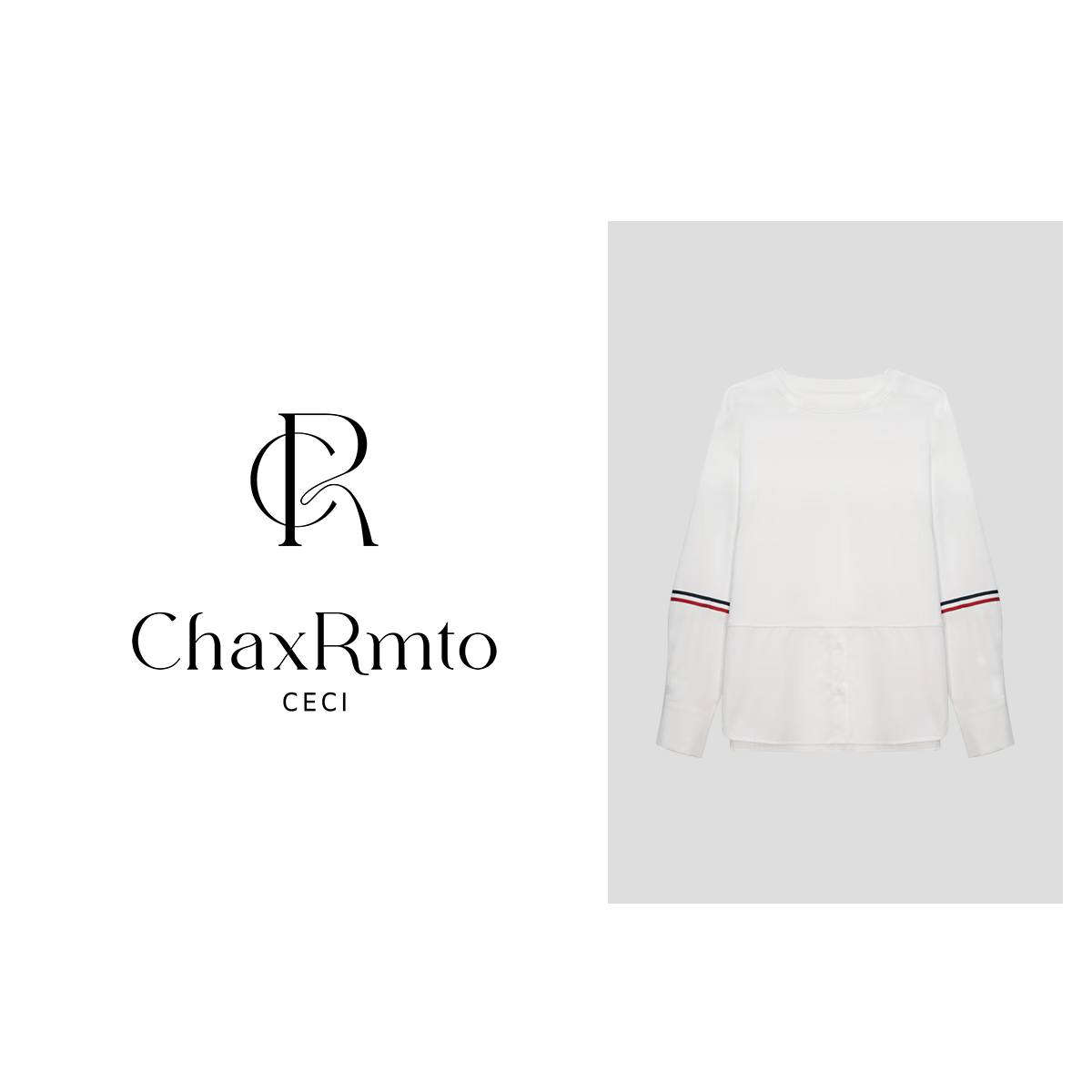 ChaxRmto斯斯25秋冬简约百搭拼接织带长袖打底T恤SD1A2236