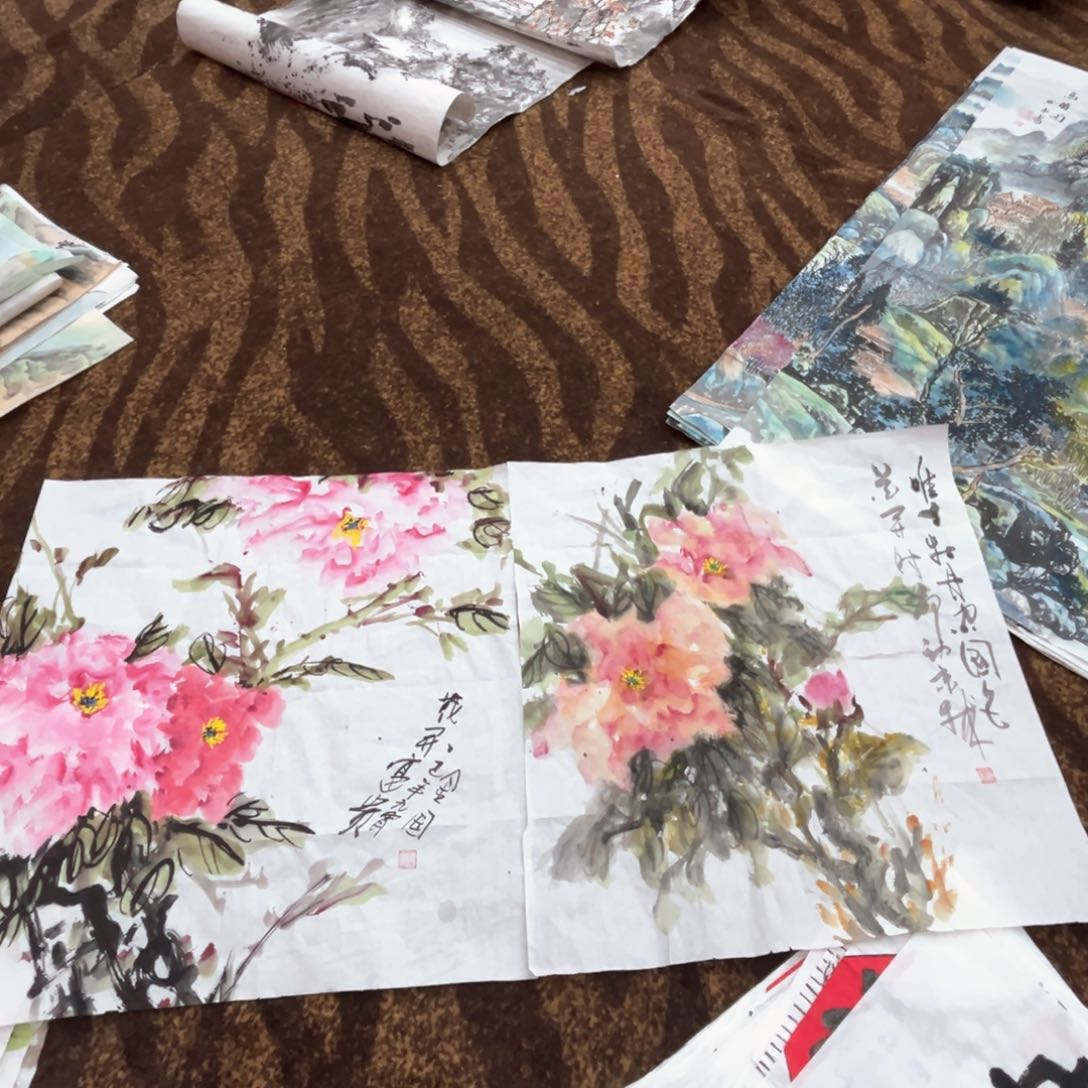 国画60斗方牡丹花作品1111