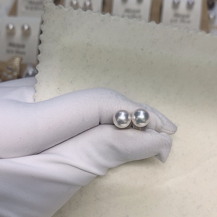 海水珍珠18K金镶嵌耳钉6.5-7