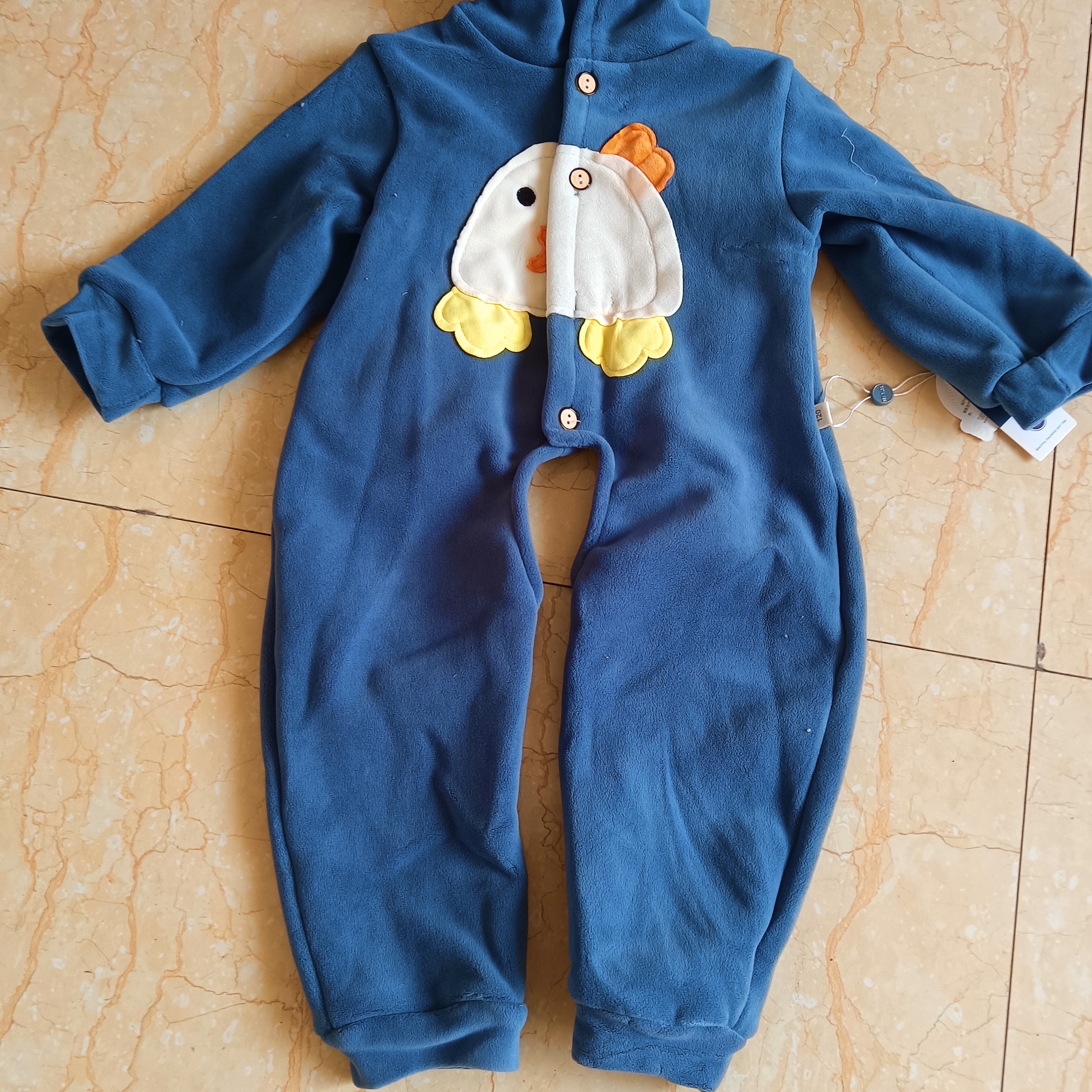 冬季加绒加厚带帽连体哈衣男女宝宝奥粒绒保暖外出服宽松版