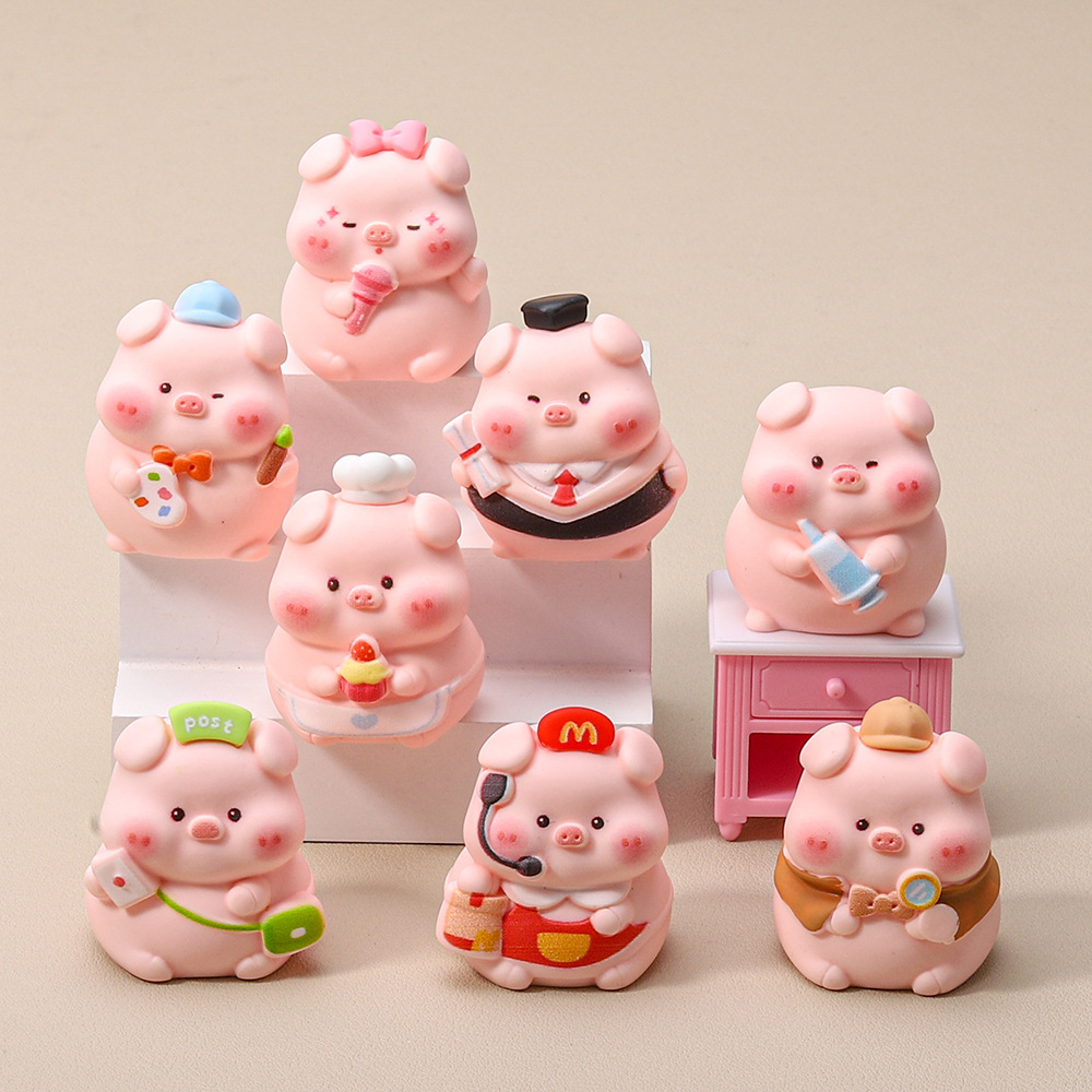 【双许愿+九宫格】手感漆职业小猪卡通DIY树脂摆件