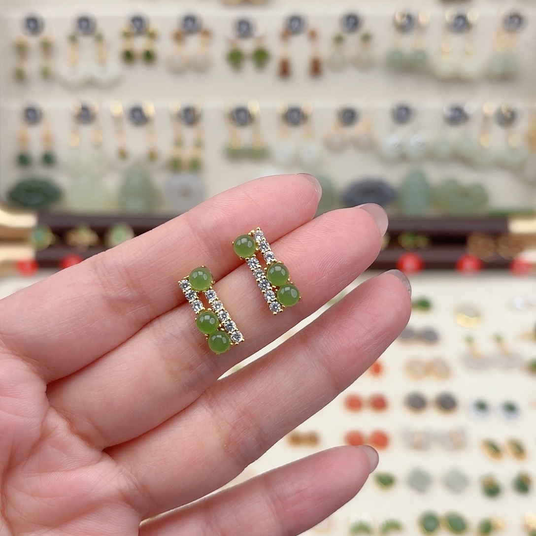 银S925镶嵌和田玉耳饰