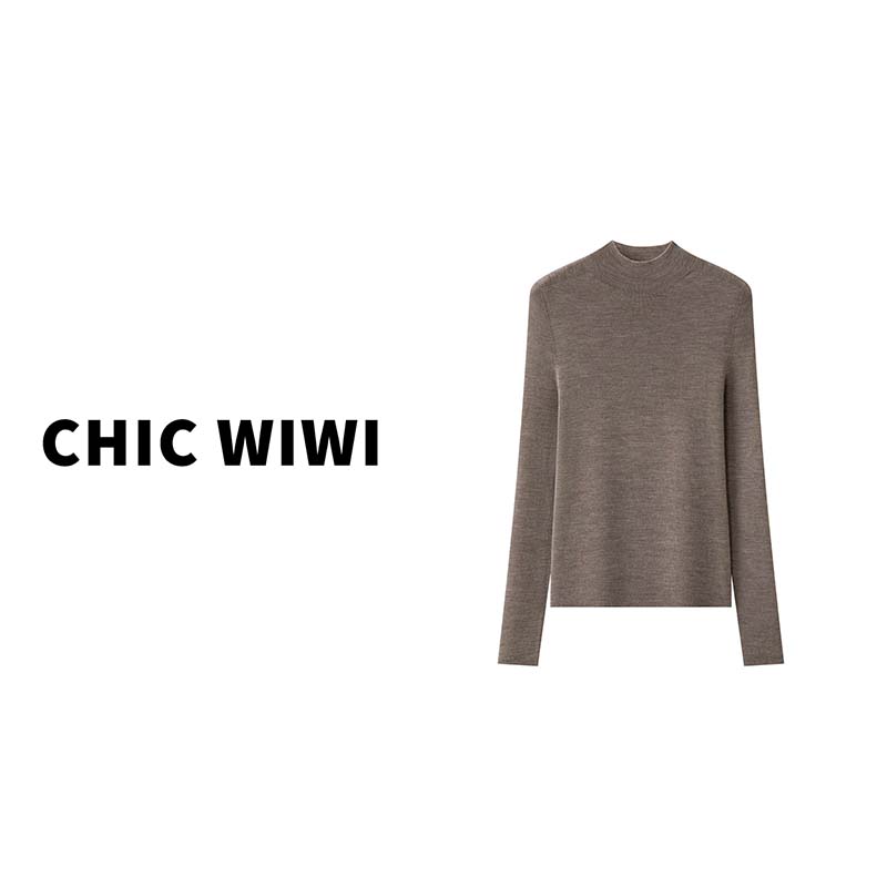 CHIC WIWI 半高领无缝一体打底衫亲肤全羊毛扬子纱针织衫ZY035349