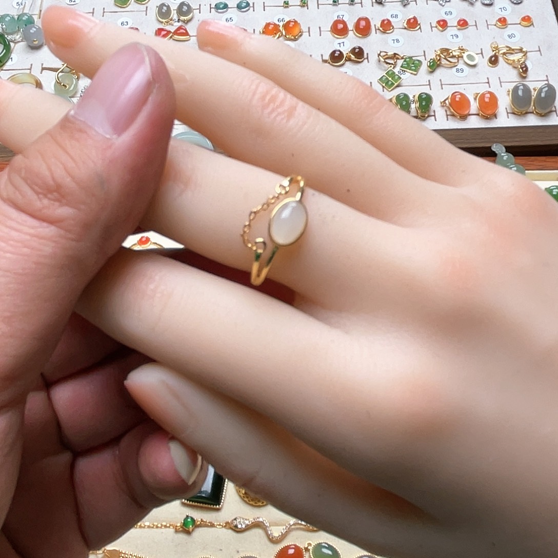 和田玉戒指银S925镶嵌