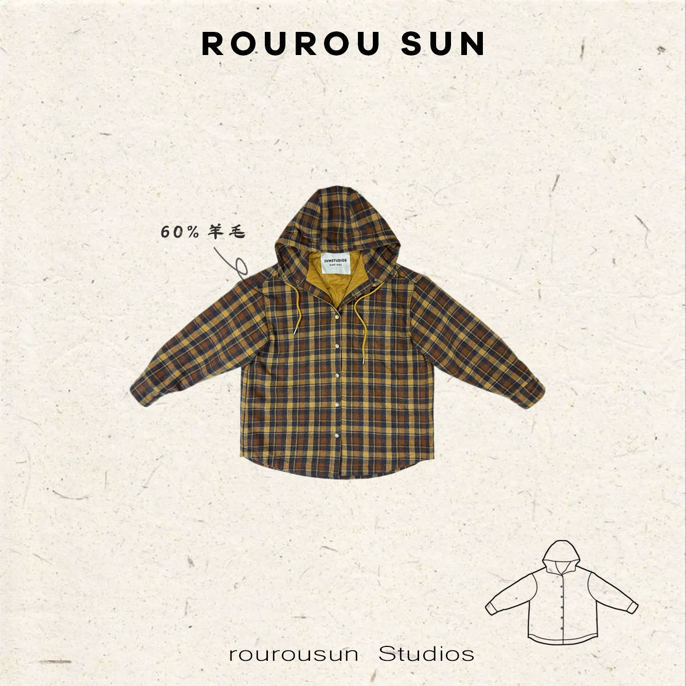 29835冬款女装日系复古撞色格子连帽百搭休闲外套