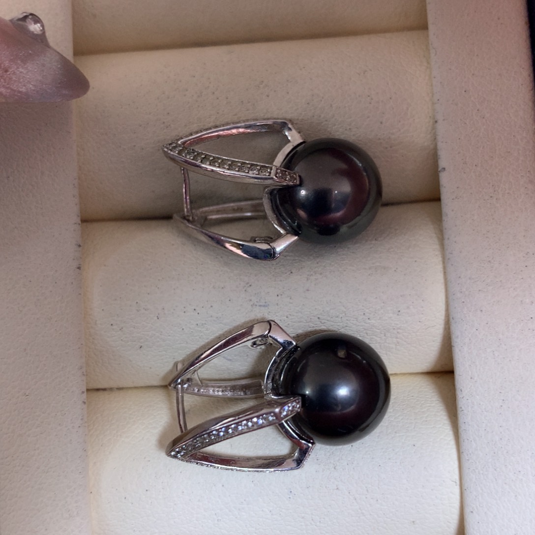 海水珍珠耳饰银S925镶嵌