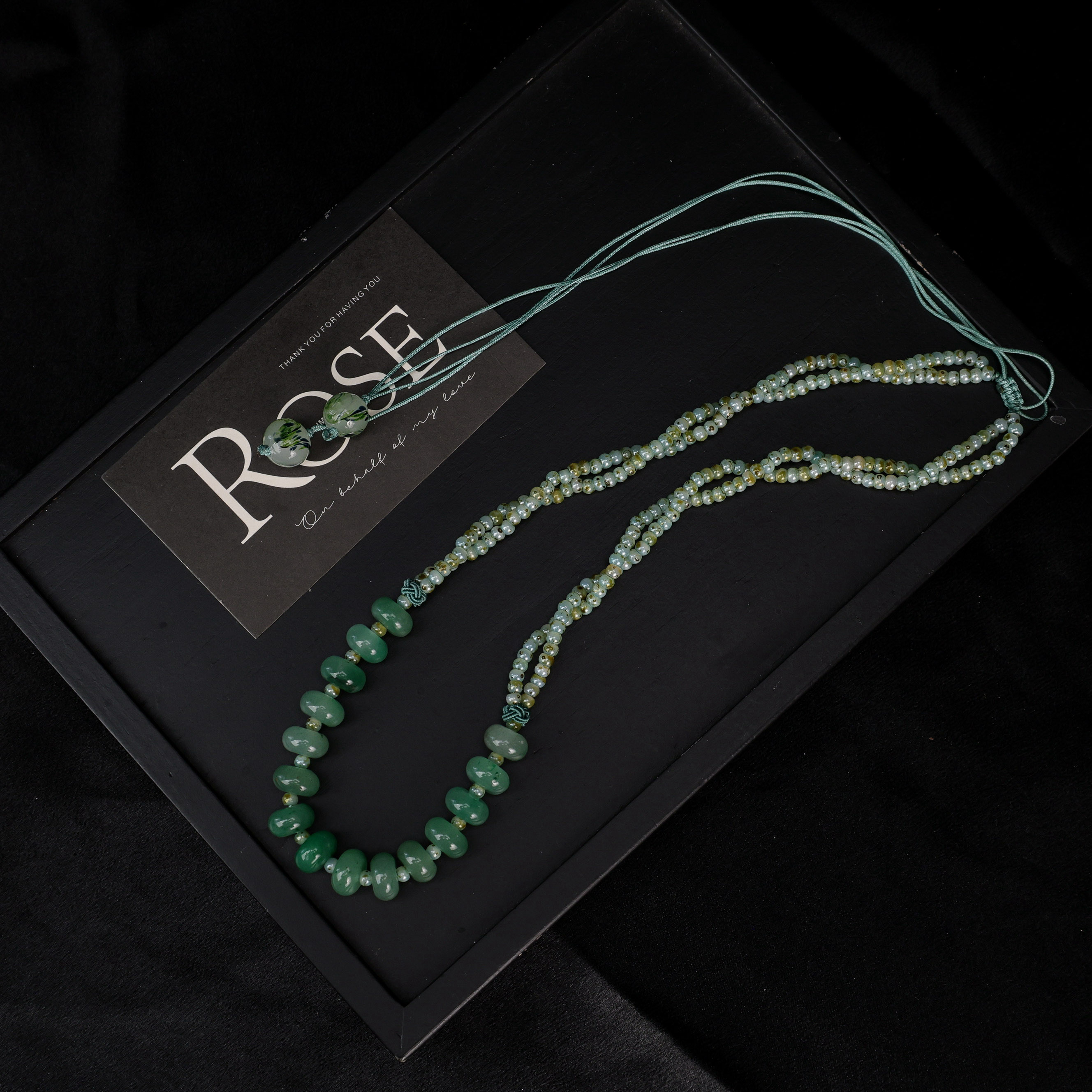 合金项链 LZ3835-3墨绿色非洲平安扣双层小米珠绳编项链