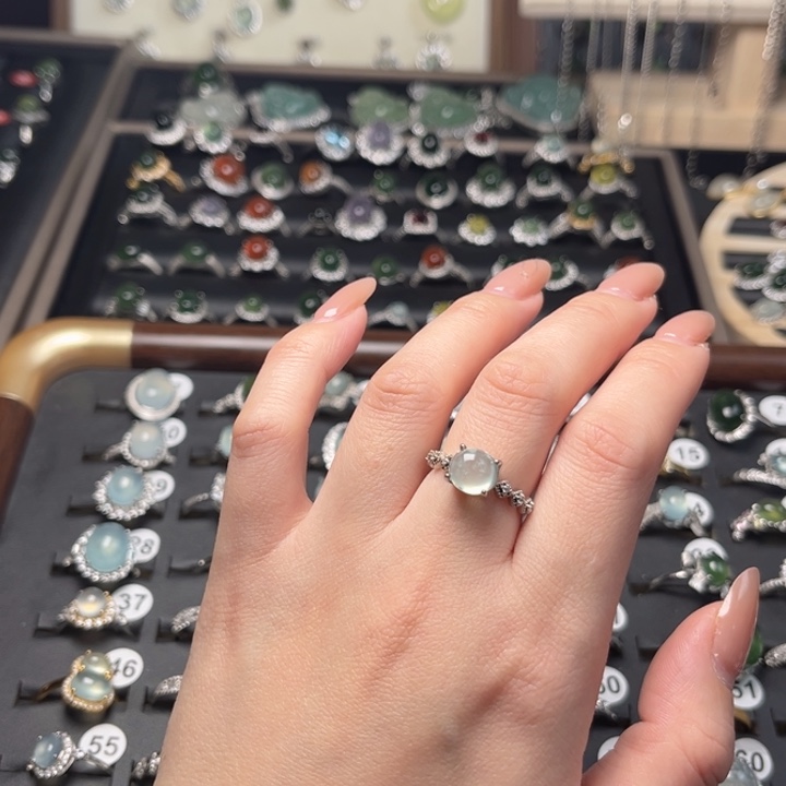 蛇纹石玉银S925镶嵌戒指