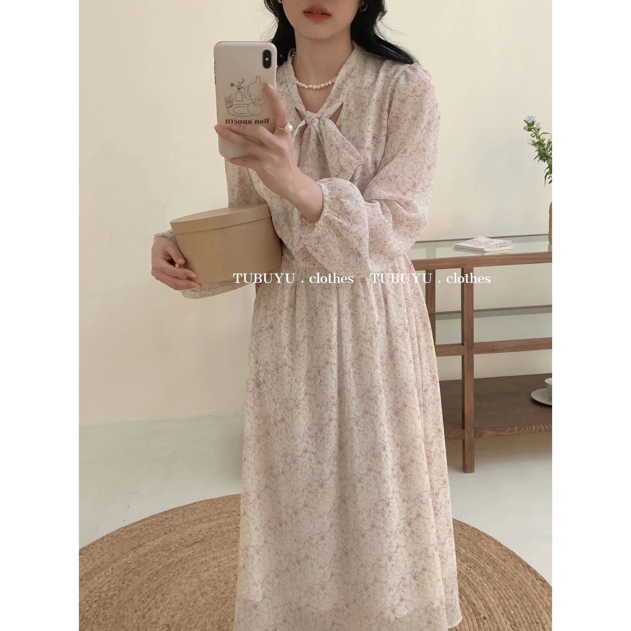 SX-30碎花系结连衣裙