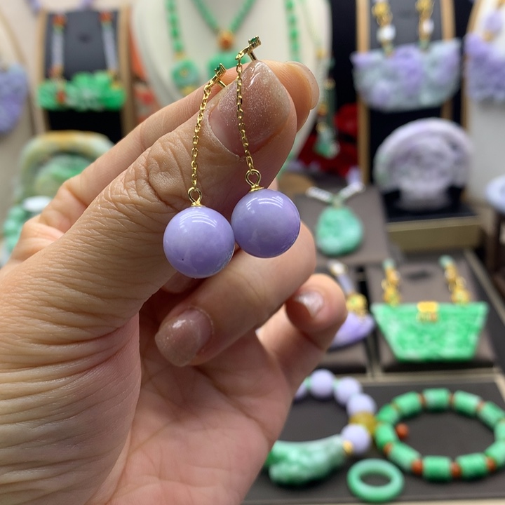 翡翠耳饰未镶嵌荷**点翡翠耳饰