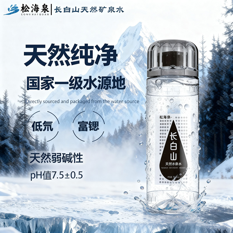 松海泉长白山天然矿泉水低氘水弱碱性水高颜值整箱高端商务运动用