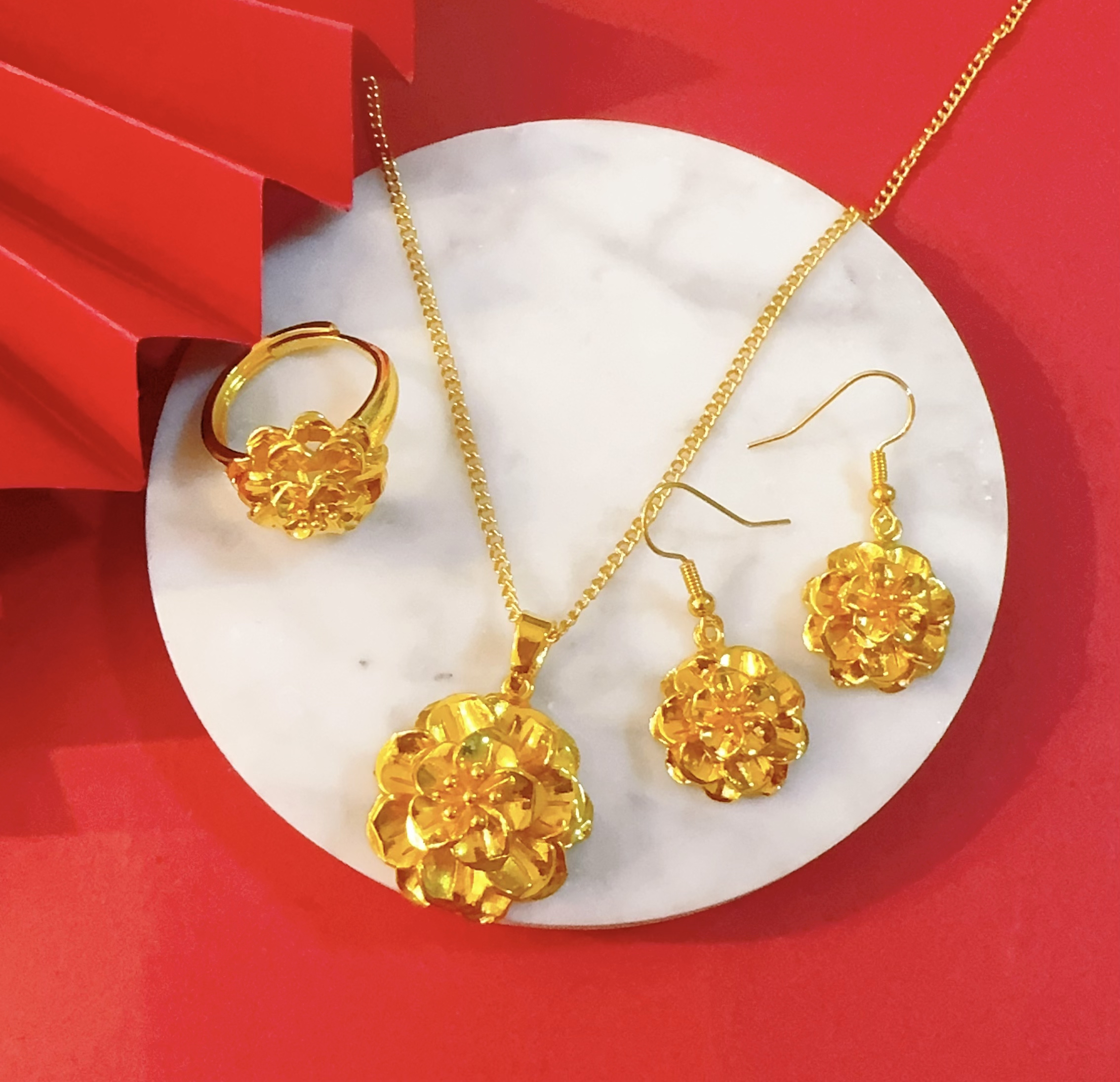 铜合金耳饰 铜合金 nipal 621 玫瑰耳环项链戒指 时尚三件套