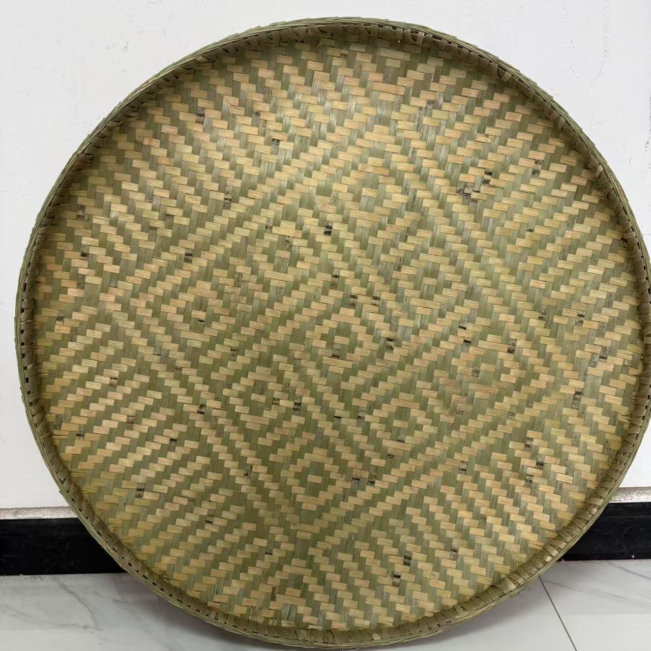 Z直径70cm精编带花纹簸箕非物质文化遗产纯手工老手艺人竹编制品