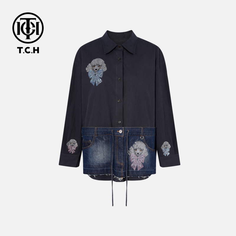 TCH私服烫钻工艺松弛感女装贵气秋款衬衫松T75C13E1023轻奢tch