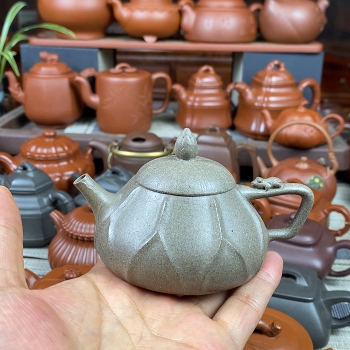 茶壶紫砂莲瓢130CC原矿蟹壳青紫砂特价