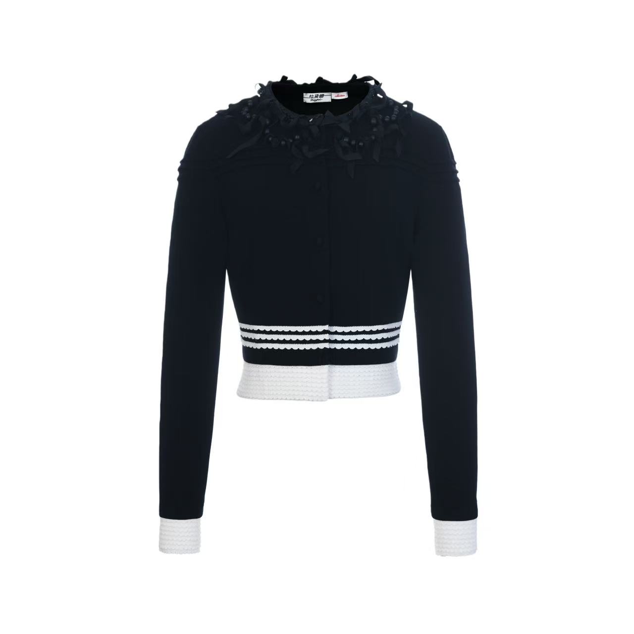 拉飞姆2026春 蝴蝶结织带饰边针织开衫FF26C21ZM137