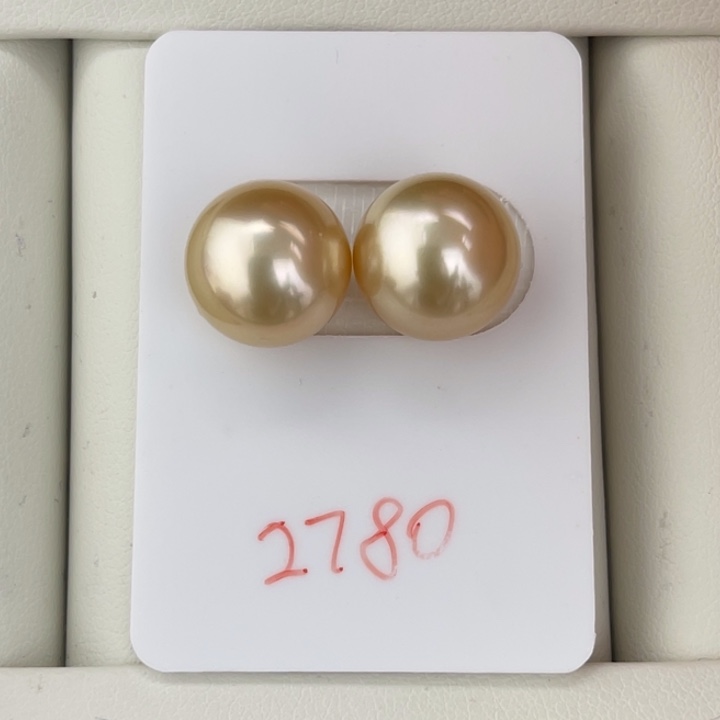 定制海水珍珠未镶嵌裸珠金珠对珠12-13mm
