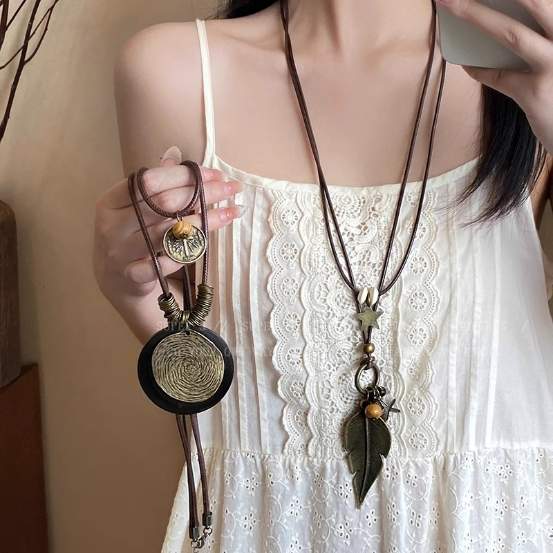 合金吊坠 波西米亚度假风长款项链民族风复古做旧叠戴毛衣链配饰