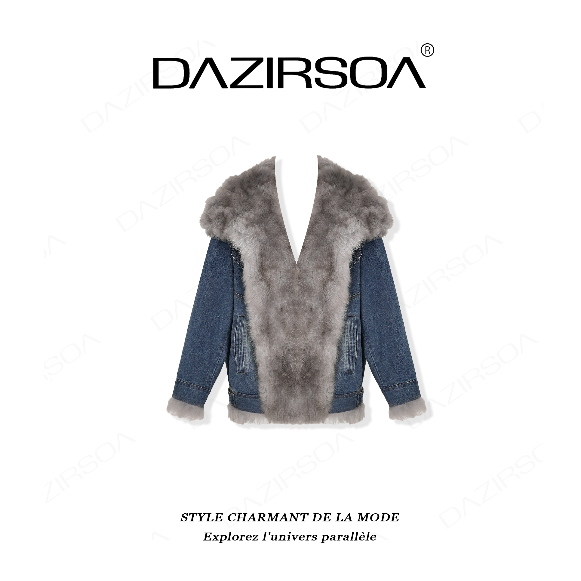 “今日风格”时尚百搭拼接羊毛毛领复古牛仔羽绒服外套 AC715