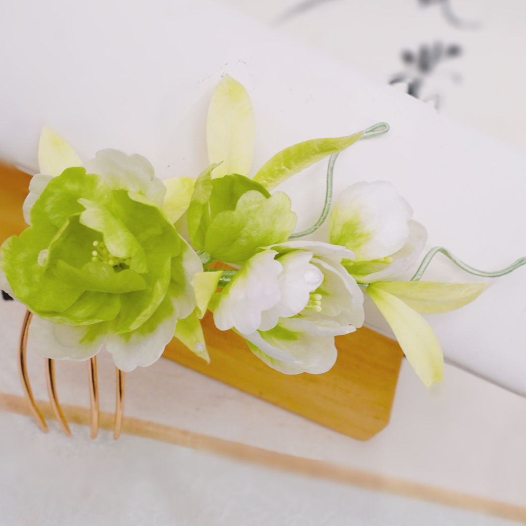 锦簪阁绿色（绿芜）绒花烫平设计蚕丝绒花百搭发饰非遗工艺