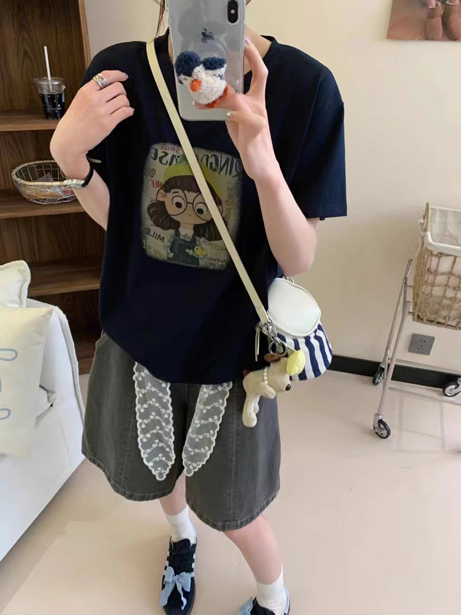 【南部新兴旺】C90042夏季宽松百搭休闲时尚圆领洋气短袖
