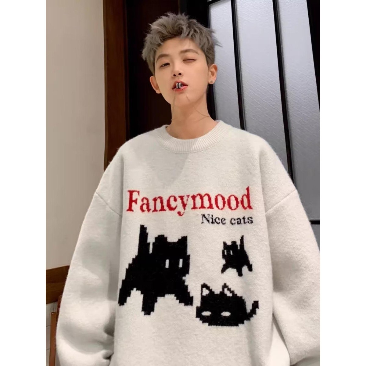 小猫毛衣男款冬季加厚日系慵懒风oversize线衣宽松内搭打底针织衫