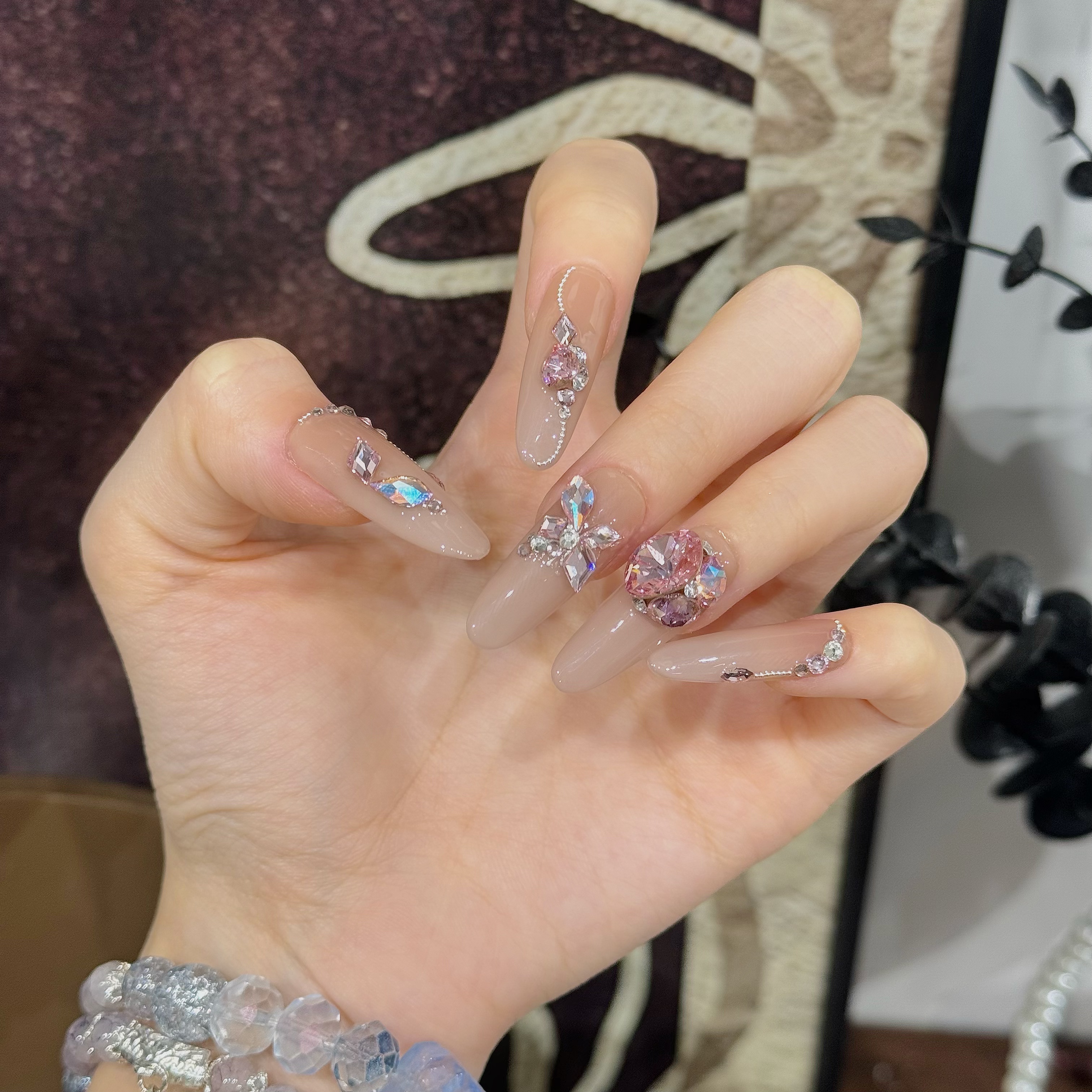 丹蜜琳 现货【粉闪蝶】华子款  纯手工轻奢高级订制穿戴甲