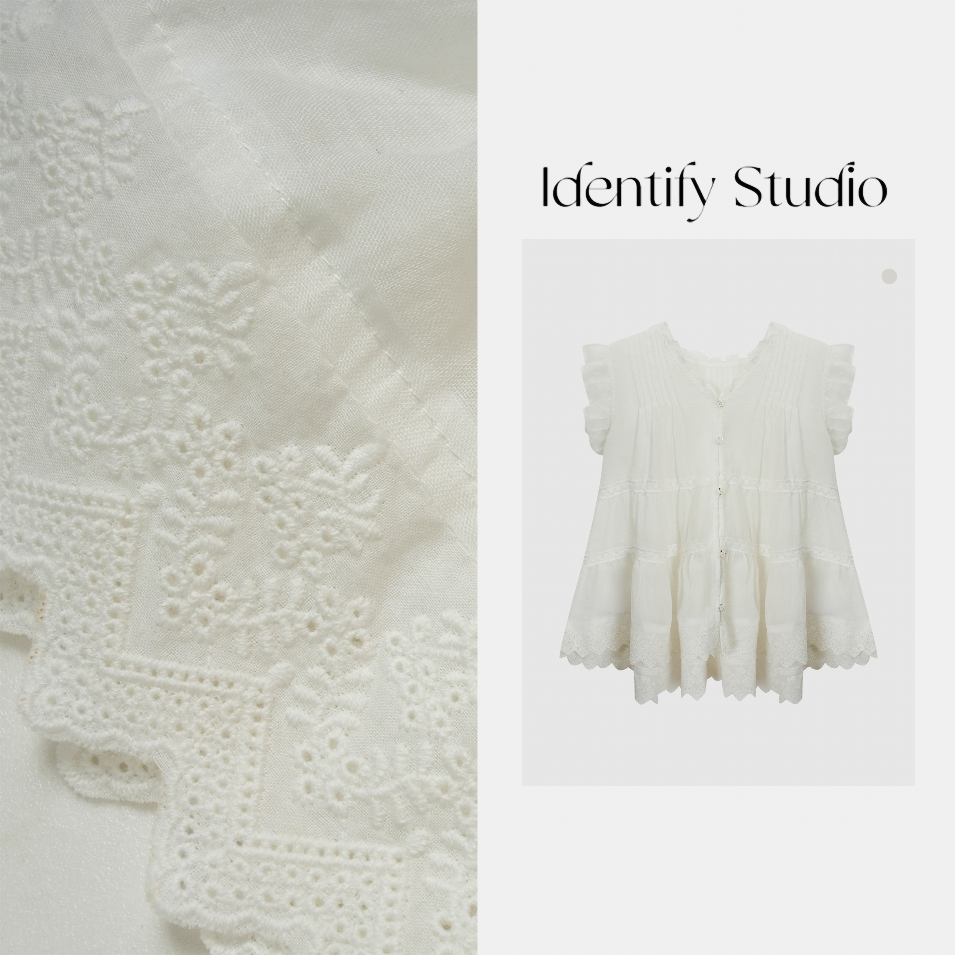 IDENTIFY"白铃兰"夏季新款时尚褶皱荷叶飞袖苎麻马甲25SSzx07007