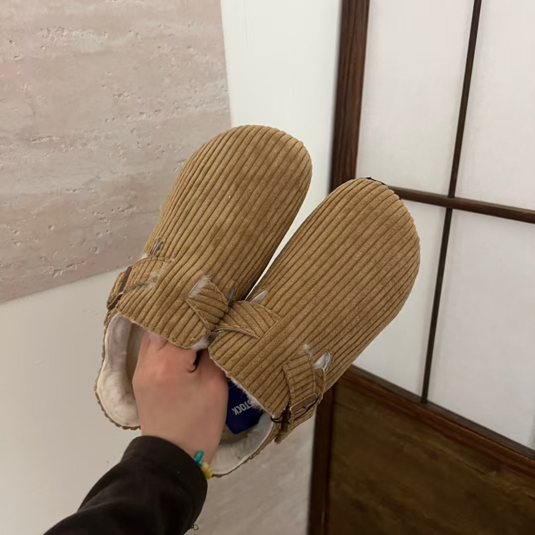 栗色内里厚毛冬保暖棉鞋百搭松紧可调节