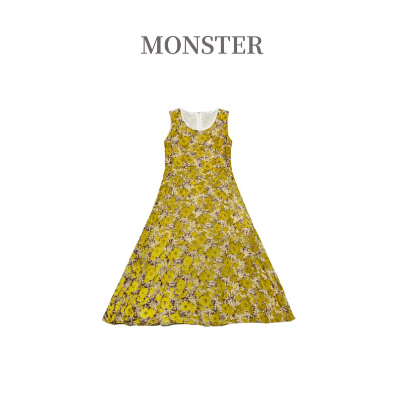 气质休闲 复古感碎花无袖收腰伞裙女连衣裙 B00984