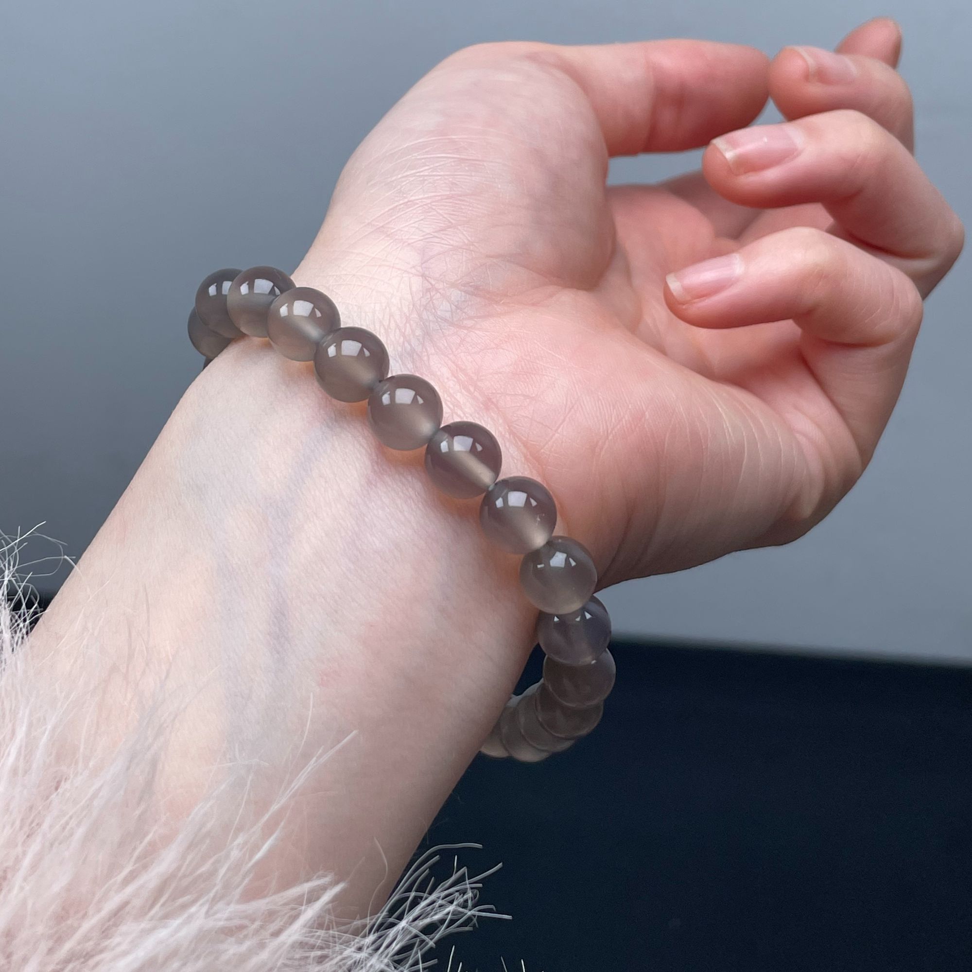 天然玛瑙烟冰灰冰玛瑙玉髓宝石玉石珠串手串手链8mm小众珠宝