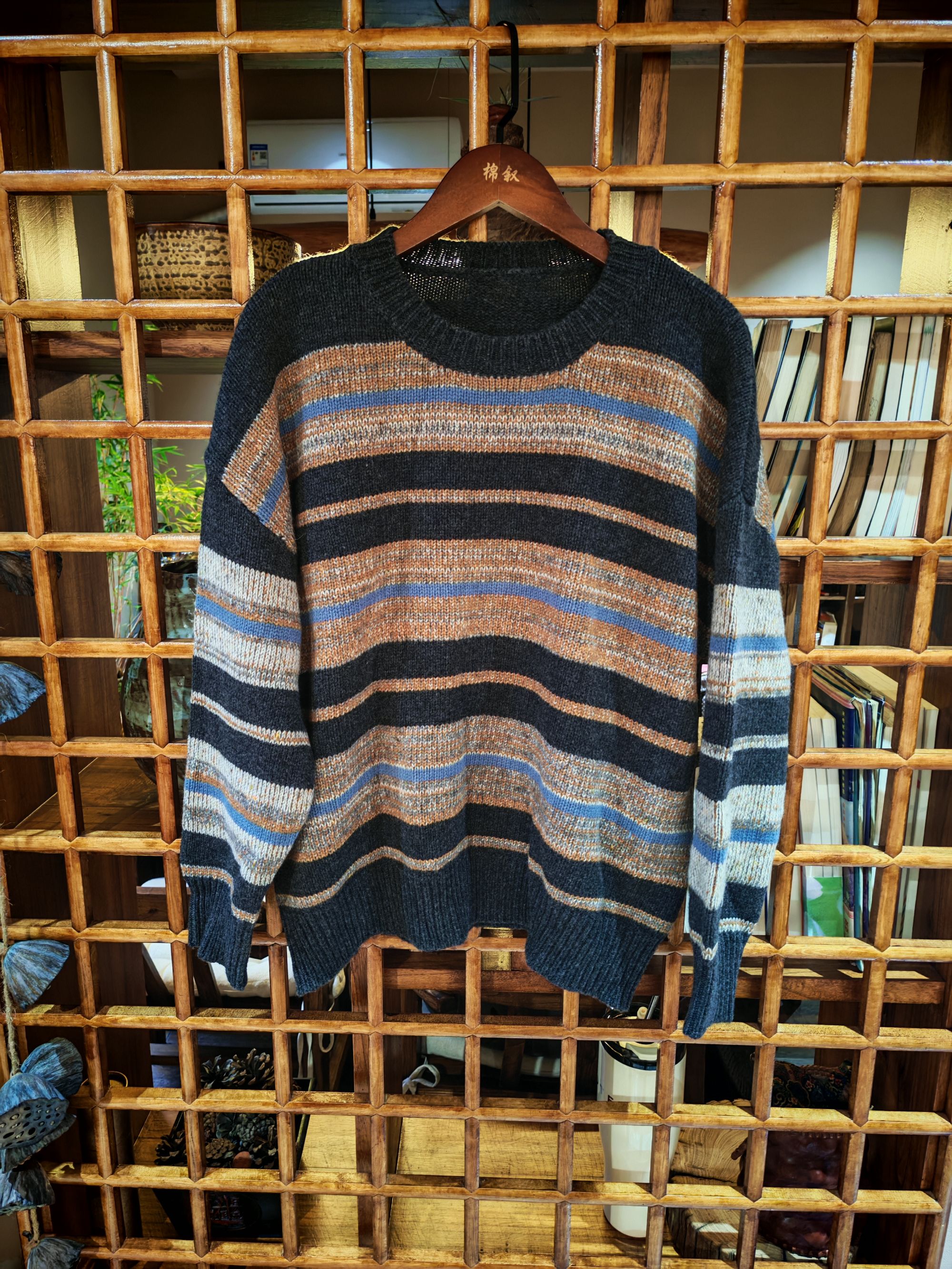 棉叙布衣分享秋冬通勤条纹套头毛衣宽松