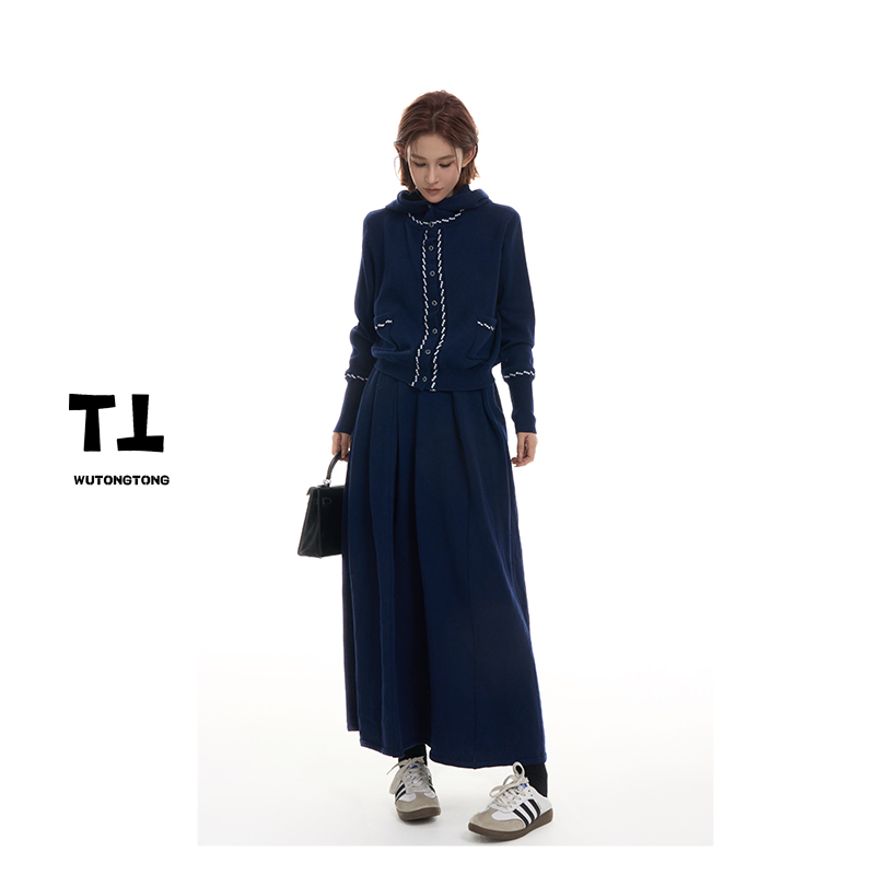 现货【寄春野】秋季连帽针织衫两件套女韩版休闲半身裙套装62618