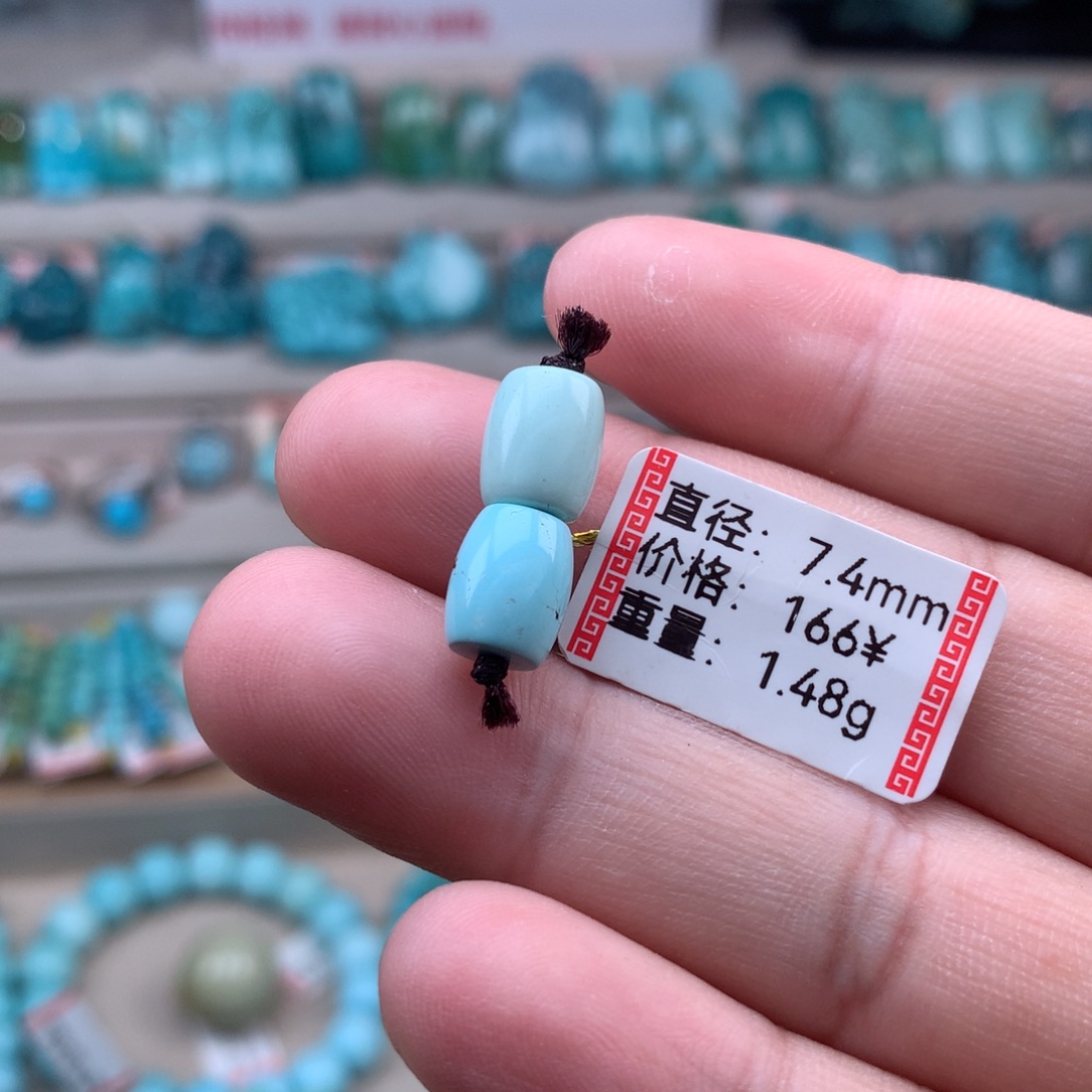 绿松石未镶嵌珠宝奇石桶珠一对 15号