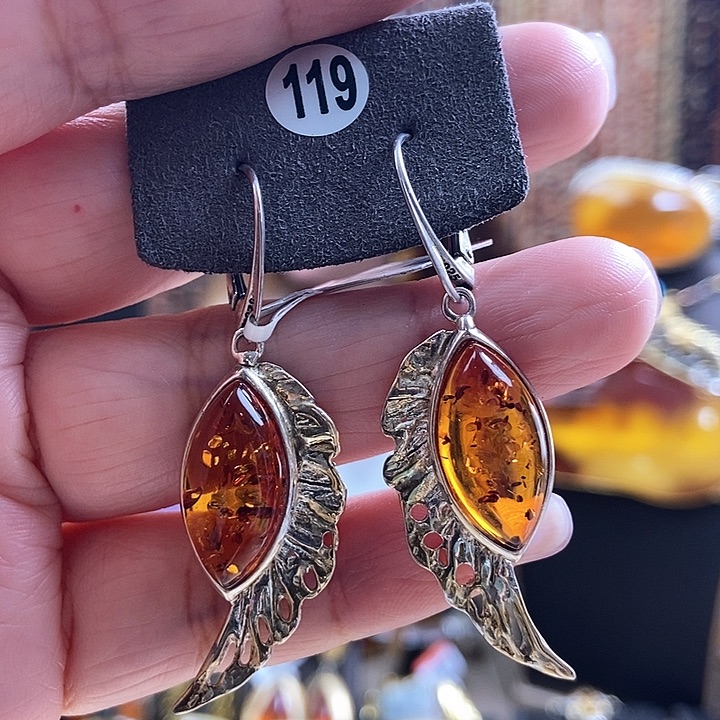 琥珀银S925镶嵌耳饰耳环