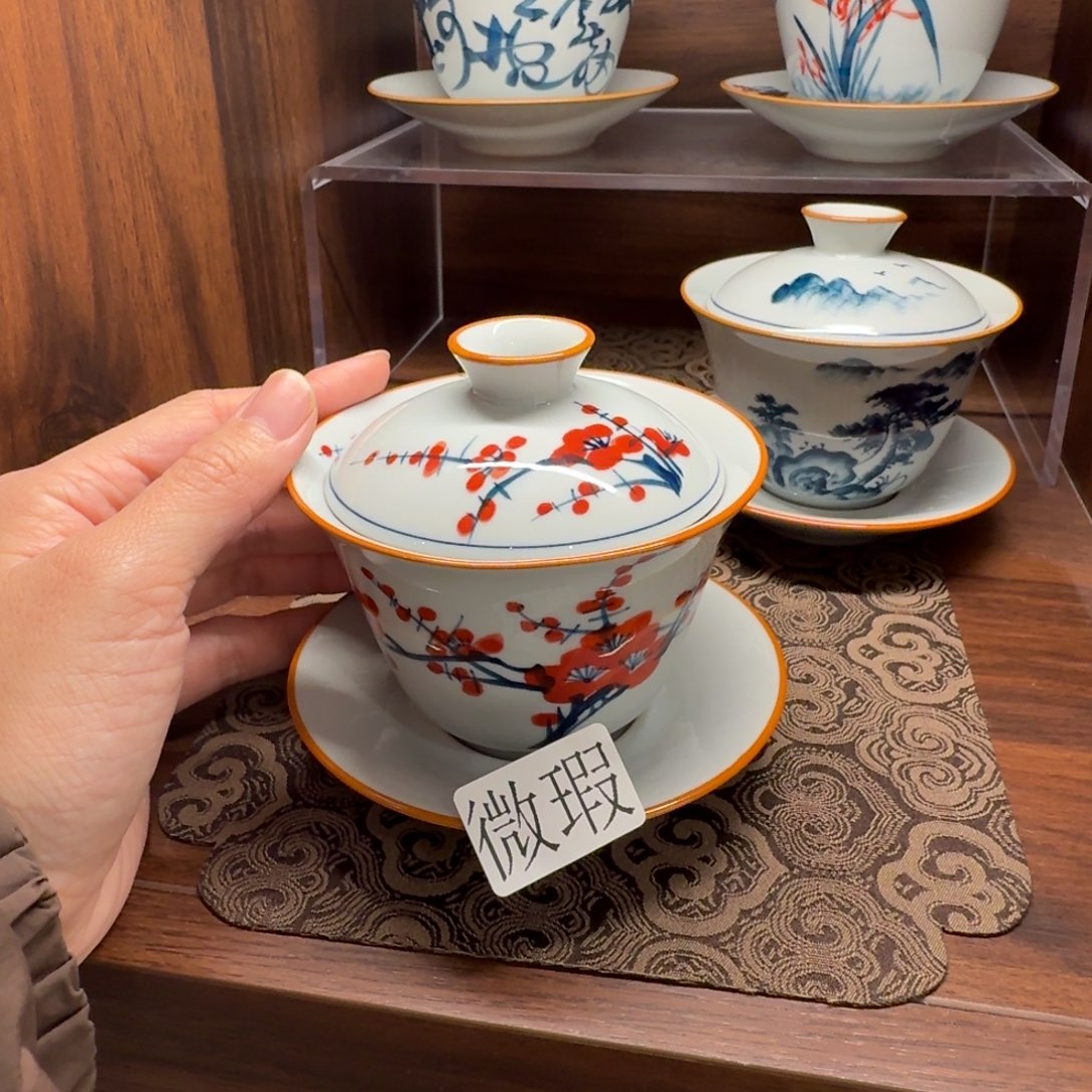 釉下手绘茶具微瑕