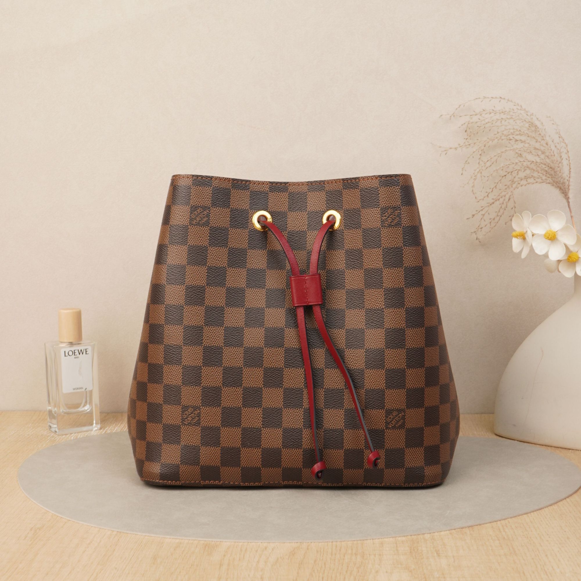 95新 LouisVuitton/路易威登 棋盘格水桶老花拼红芯片款/DS041541