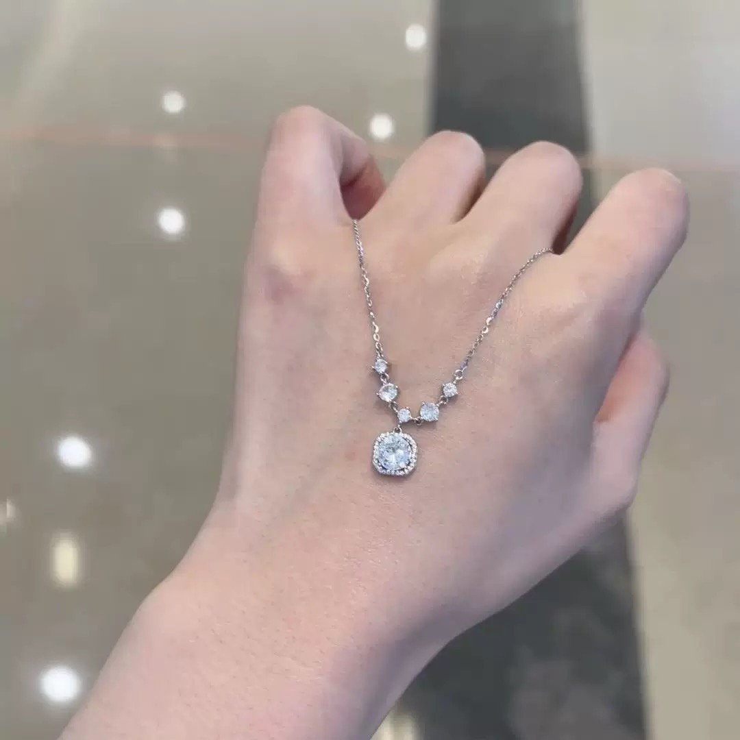 合金锆石项链 合金小方钻锆石项链饰品锁骨链ins高级锁骨女友礼物
